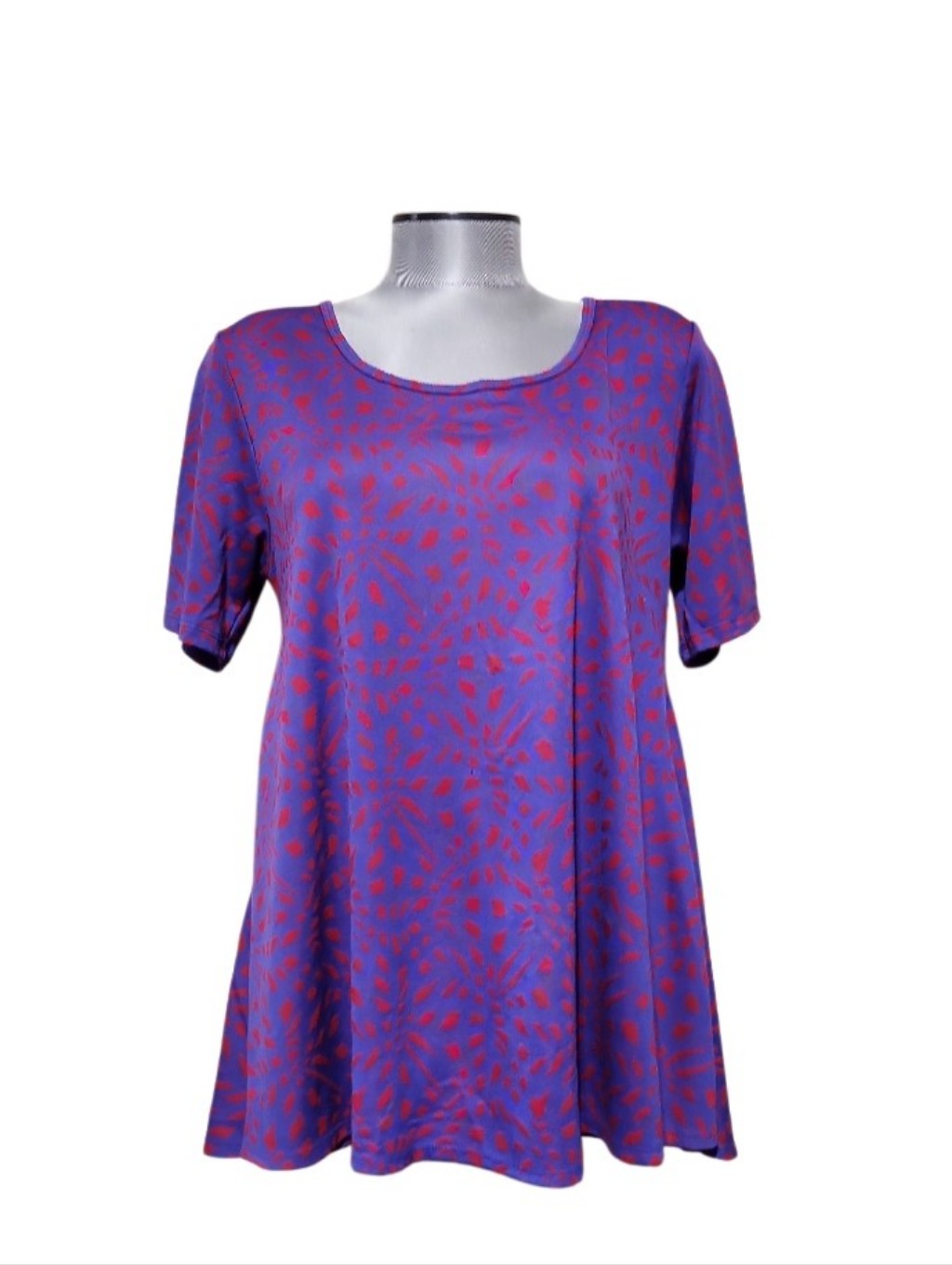 Lularoe Perfect T Vibrant Purple Base Red Geometric Mosaic Pattern (M)